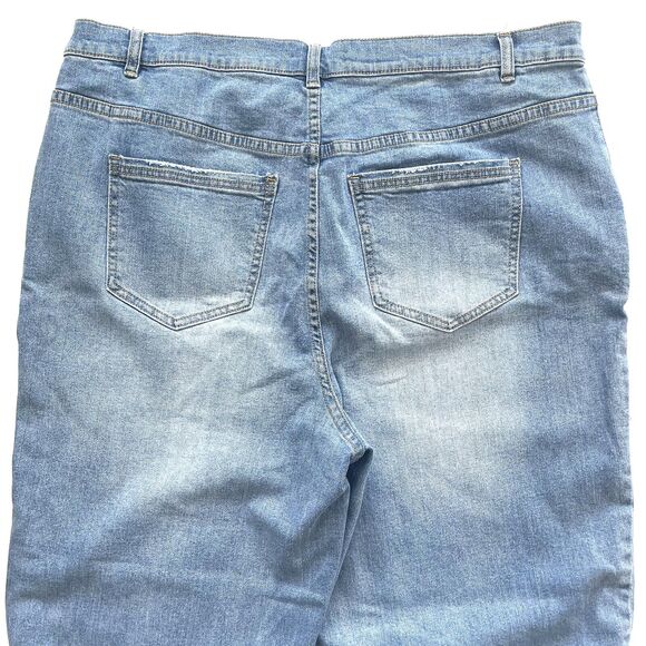 Eloquii Relaxed Jean with Overlap Waistband Light Wash Blue - Picture 14 of 14